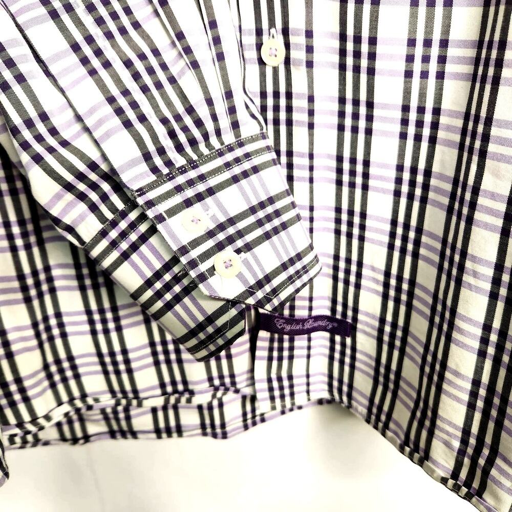 English Laundry by Christopher Wicks Cotton Shirt Size 17.5, 34/35 Purple Plaid - Picture 4 of 16
